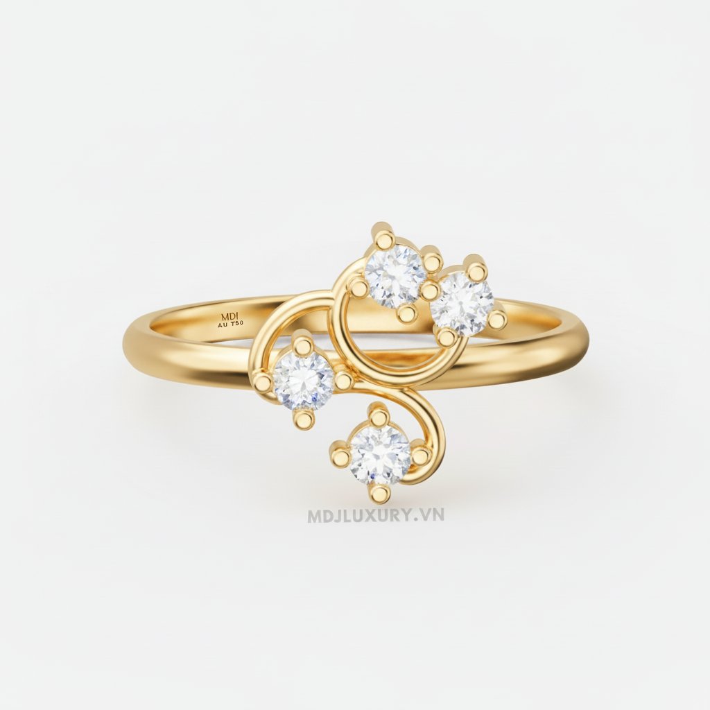 Nhẫn nữ đính hôn vàng trắng 18K thanh lịch MDJ flower F006 1 Nhẫn nữ đính hôn vàng trắng 18K thanh lịch MDJ flower F006