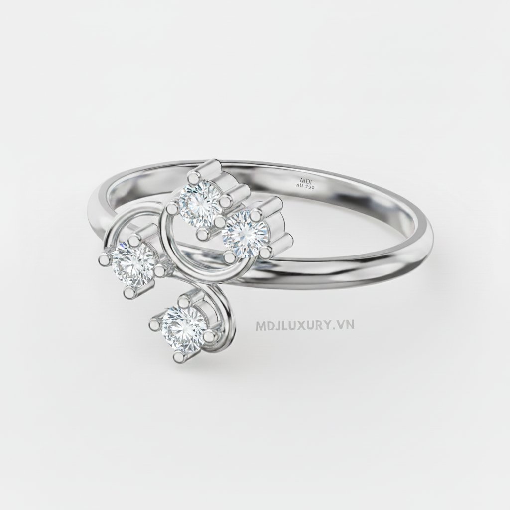 Nhẫn nữ đính hôn vàng trắng 18K thanh lịch MDJ flower F006 6 Nhẫn nữ đính hôn vàng trắng 18K thanh lịch MDJ flower F006