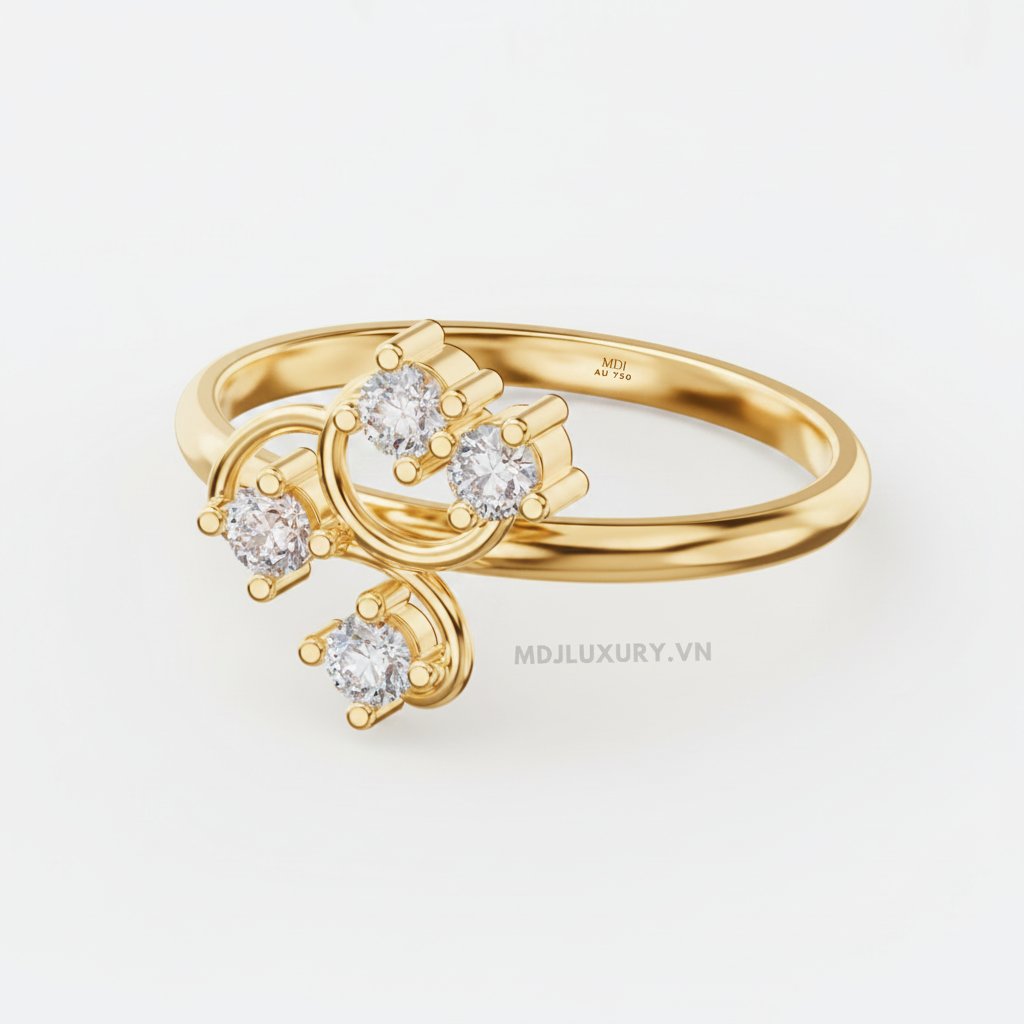 Nhẫn nữ đính hôn vàng trắng 18K thanh lịch MDJ flower F006 3 Nhẫn nữ đính hôn vàng trắng 18K thanh lịch MDJ flower F006
