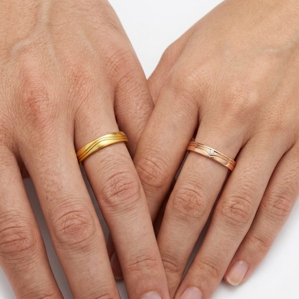 Nhẫn đôi vàng tây 14K -Hạnh phúc – NC42 – Nhẫn cưới đẹp