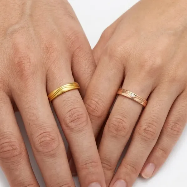 Nhẫn đôi vàng tây 14K -Hạnh phúc – NC42 – Nhẫn cưới đẹp