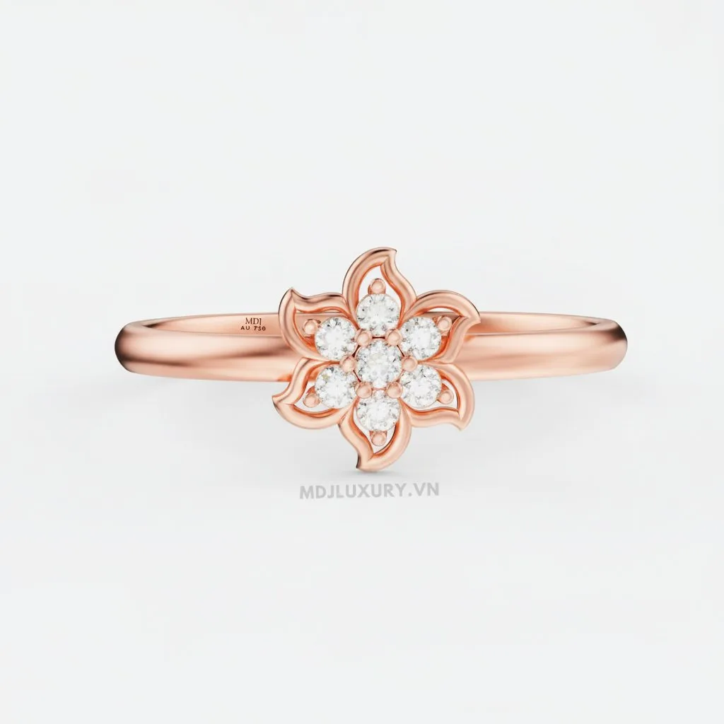 Nhẫn Cầu Hôn Vàng Hồng Kim Cương Flower F023