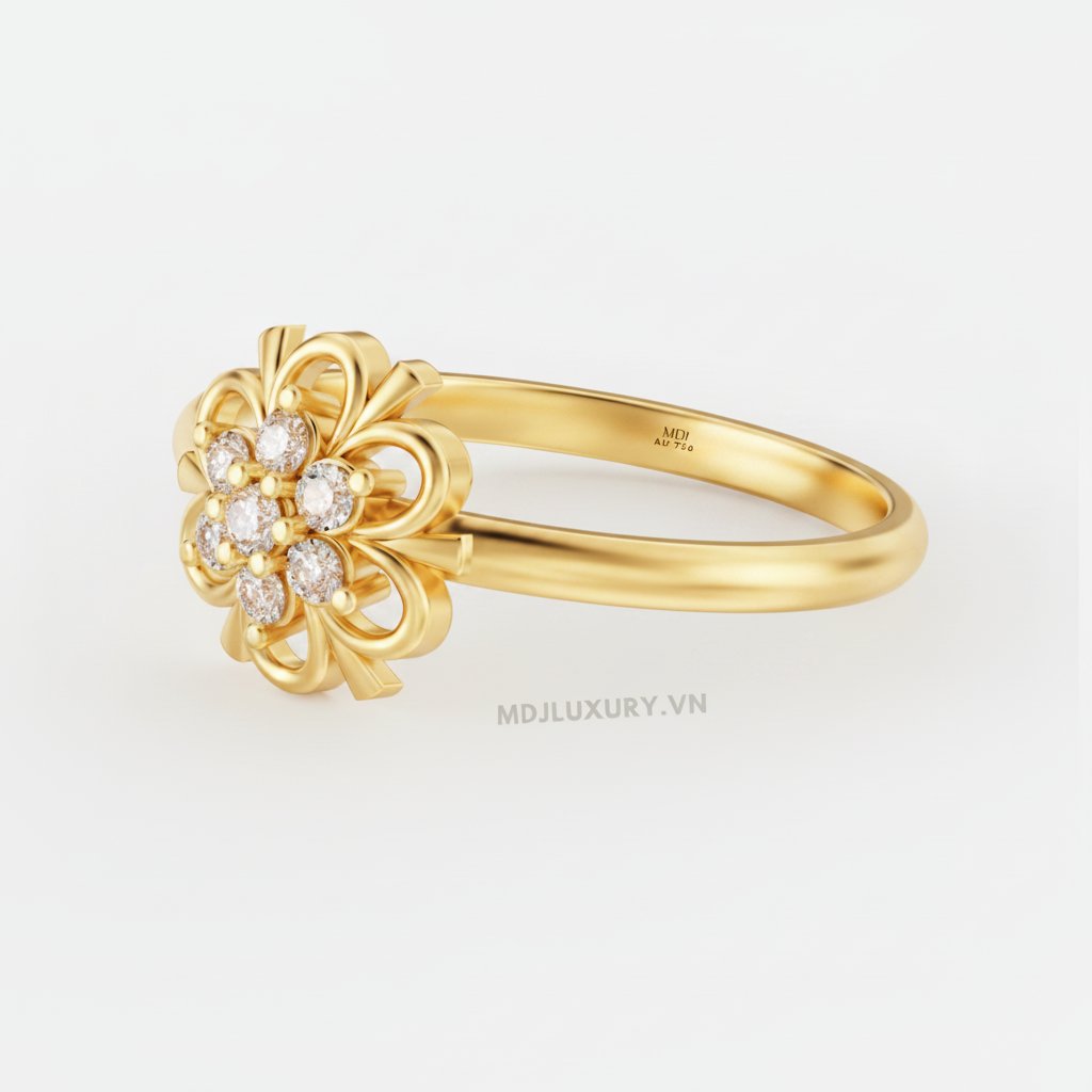 Nhẫn Cầu Hôn Vàng Hồng 14K Kim Cương MDJ Flower F028 3 Nhẫn Cầu Hôn Vàng Hồng 14K Kim Cương MDJ Flower F028