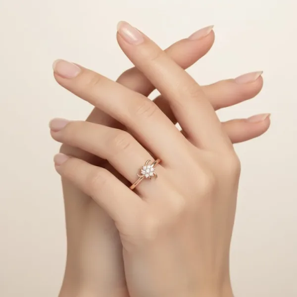 Nhẫn Cầu Hôn Vàng Tây 18k Kim Cương Dưới 2 triệu MDJ Flower F031