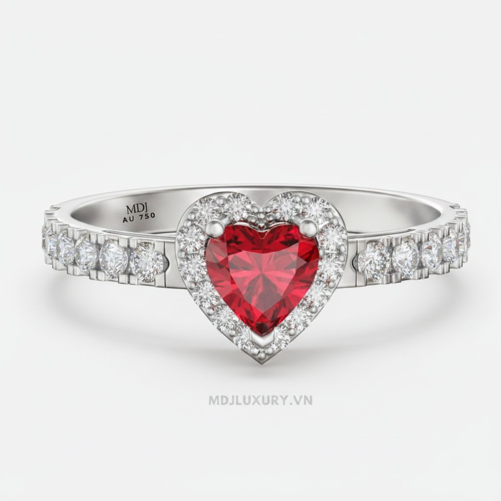 Nhẫn Cầu Hôn Trái Tim Ruby Cao Cấp M9000 9 Nhẫn Cầu Hôn Trái Tim Ruby Cao Cấp M9000