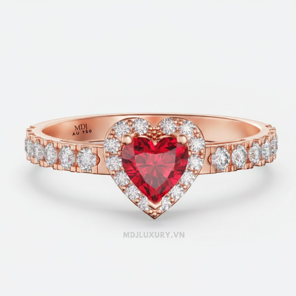 Nhẫn Cầu Hôn Trái Tim Ruby Cao Cấp M9000 1 Nhẫn Cầu Hôn Trái Tim Ruby Cao Cấp M9000