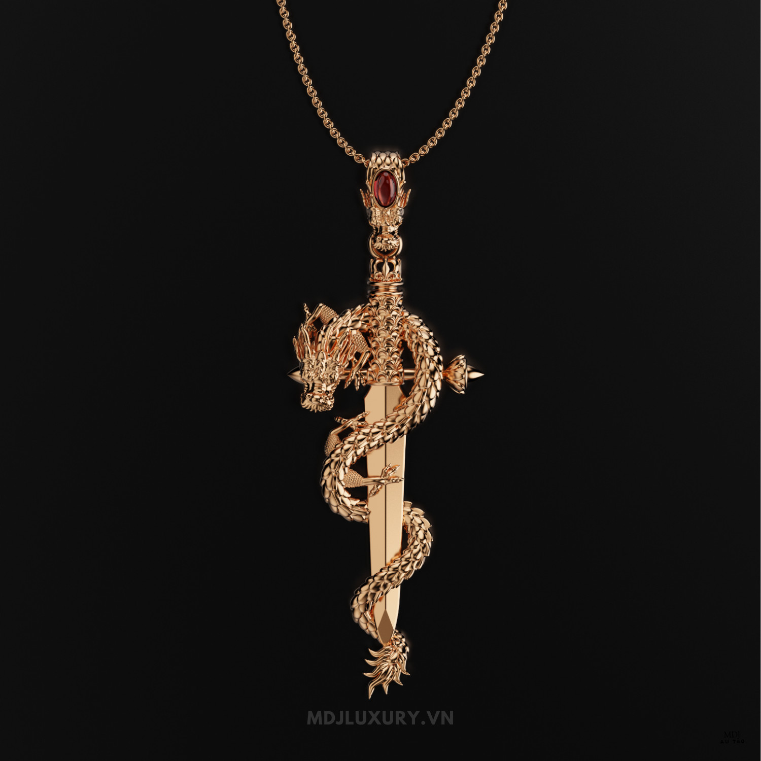 Mặt Dây Nam Vàng Tây – Kiếm Rồng Đá Ruby MDC 64