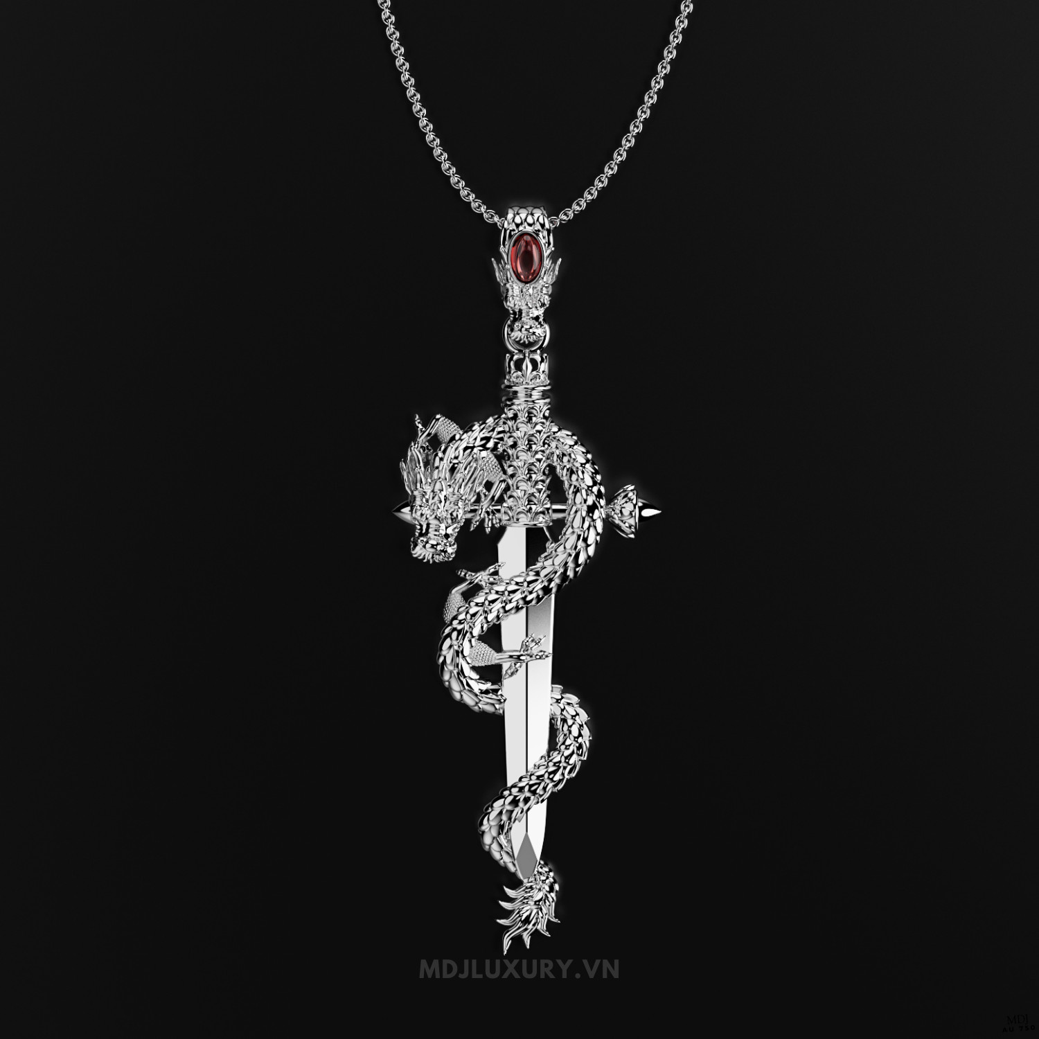 Mặt Dây Nam Vàng Tây – Kiếm Rồng Đá Ruby MDC 64