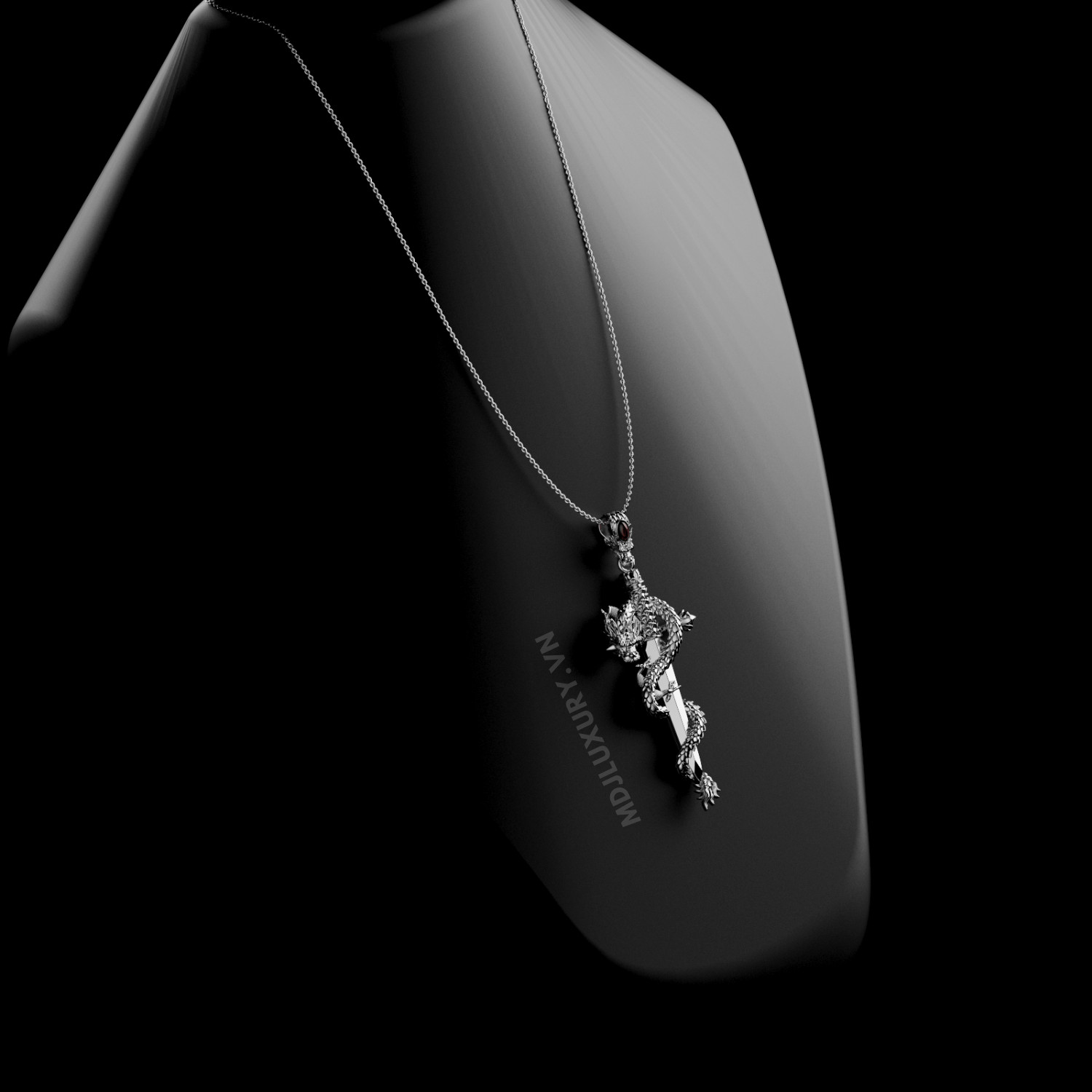 Mặt Dây Nam Vàng Tây – Kiếm Rồng Đá Ruby MDC 64