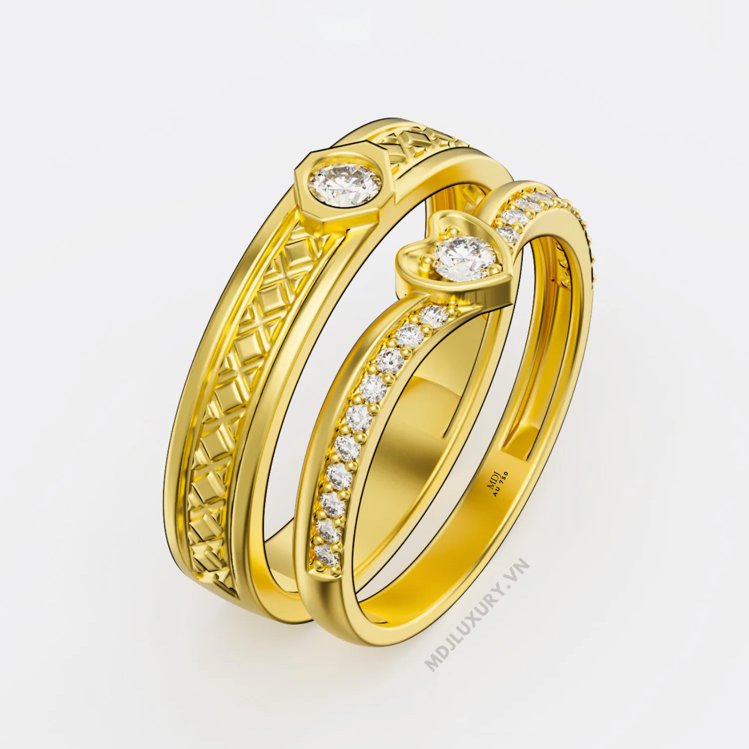Nhẫn Cưới Kim Cương Vàng Tây 18K Kim Cương Thiên Nhiên NKC 07