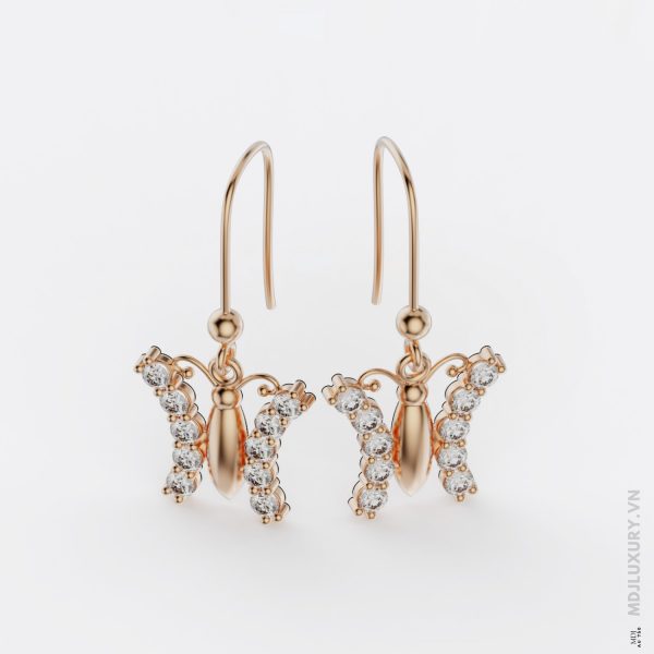 Bông Tai Vàng Trắng 14K Diamond Butterfly Studs BTNU18