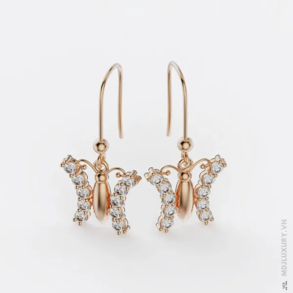 Bông Tai Vàng Trắng 14K Diamond Butterfly Studs BTNU18