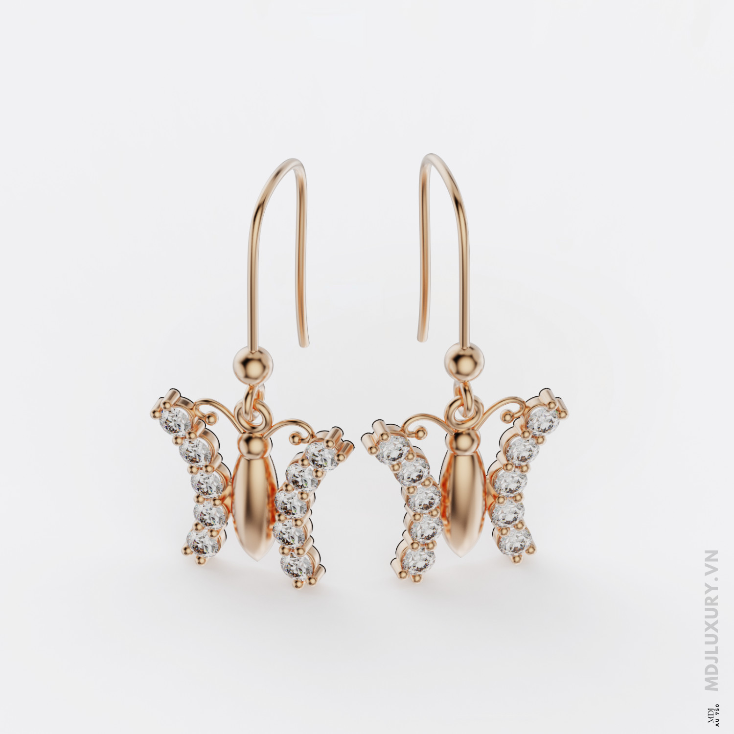 Bông Tai Vàng Trắng 14K Diamond Butterfly Studs BTNU18