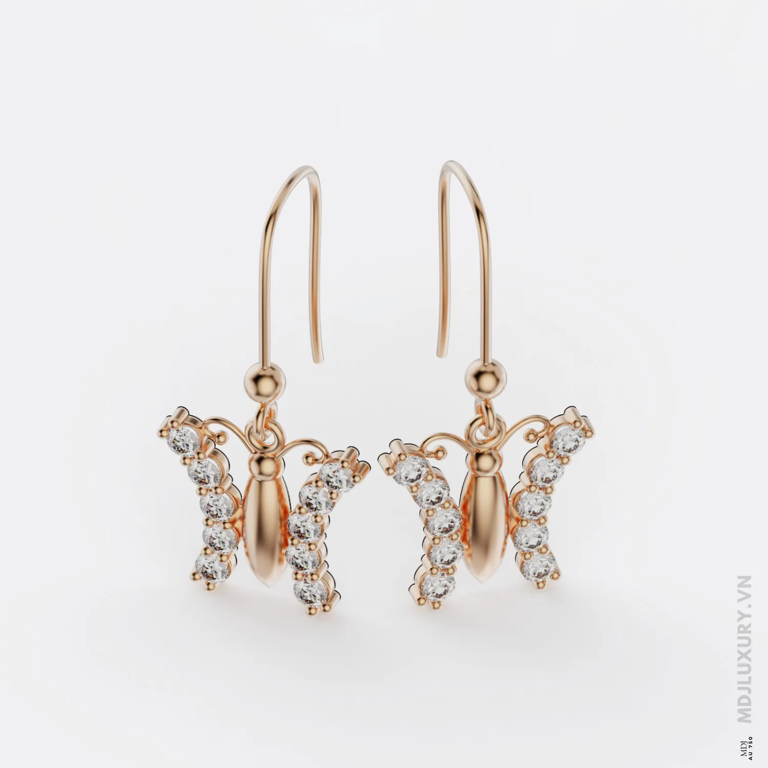 Bông Tai Vàng Trắng 14K Diamond Butterfly Studs BTNU18