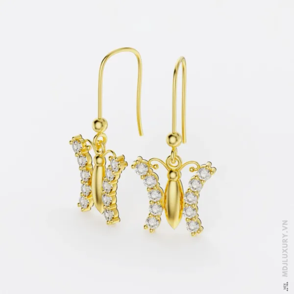 Bông Tai Vàng Trắng 14K Diamond Butterfly Studs BTNU18