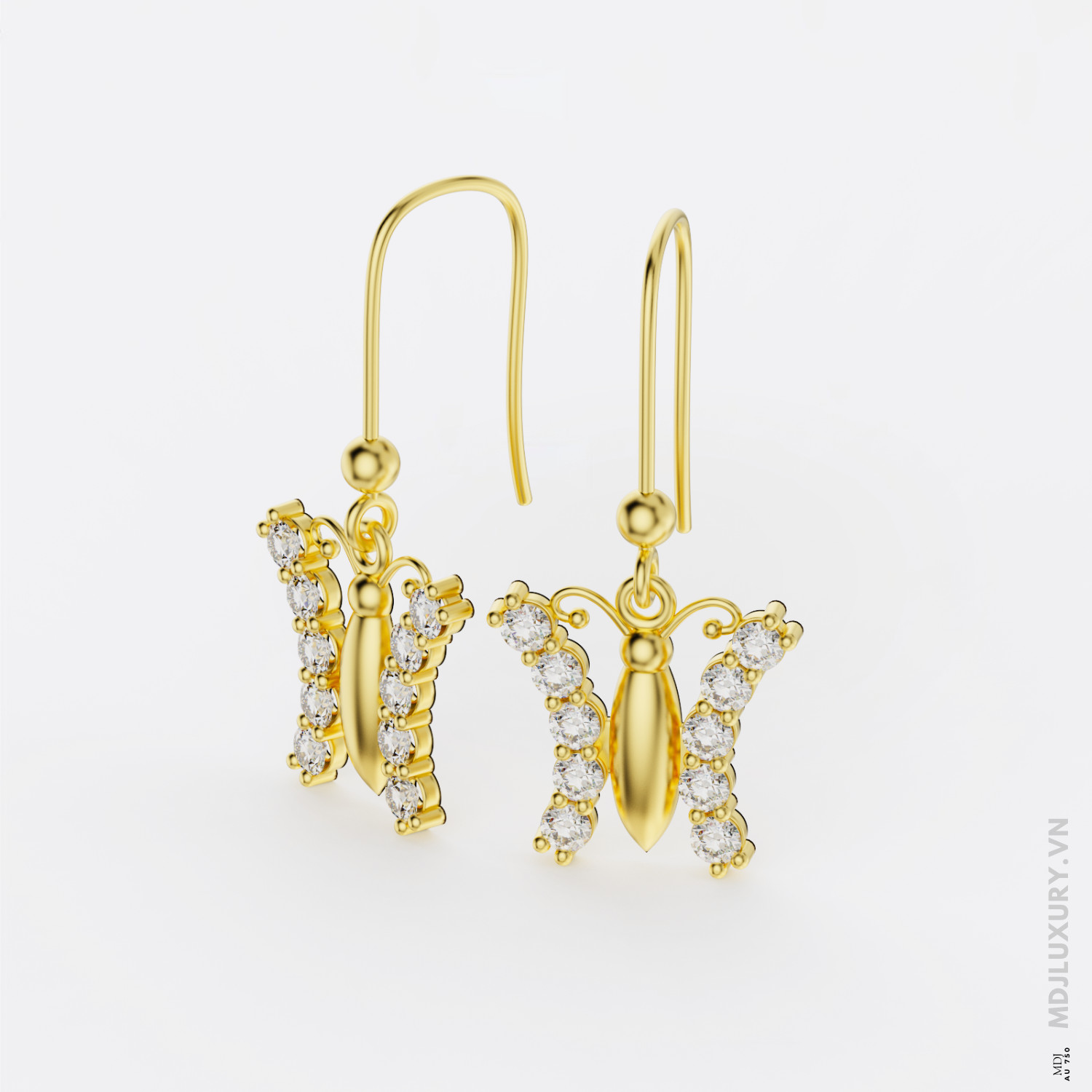 Bông Tai Vàng Trắng 14K Diamond Butterfly Studs BTNU18