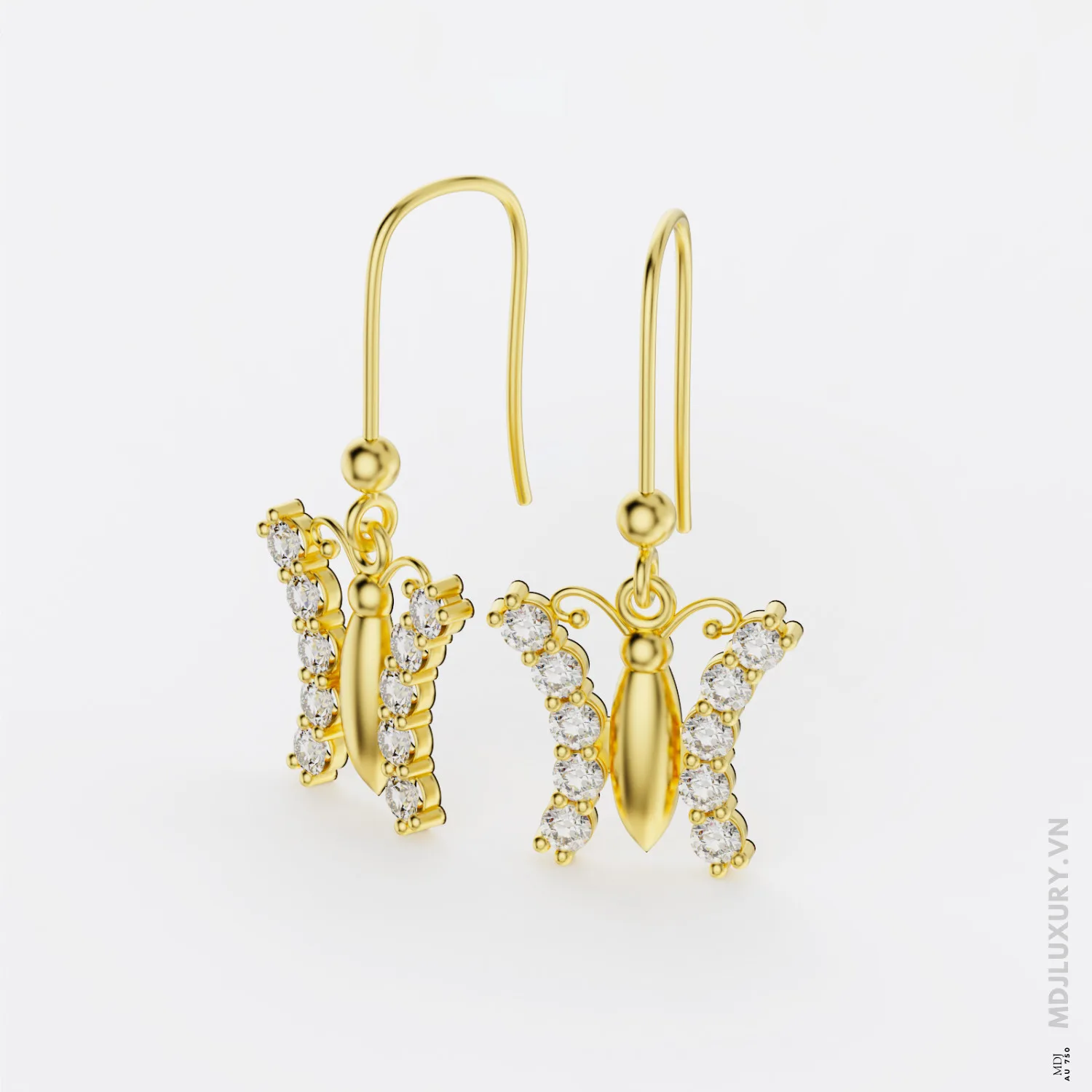 Bông Tai Vàng Trắng 14K Diamond Butterfly Studs BTNU18