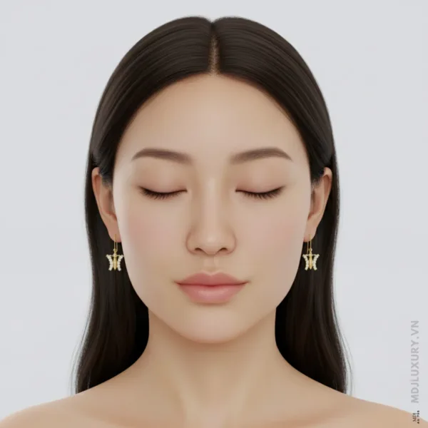 Bông Tai Vàng Trắng 14K Diamond Butterfly Studs BTNU18