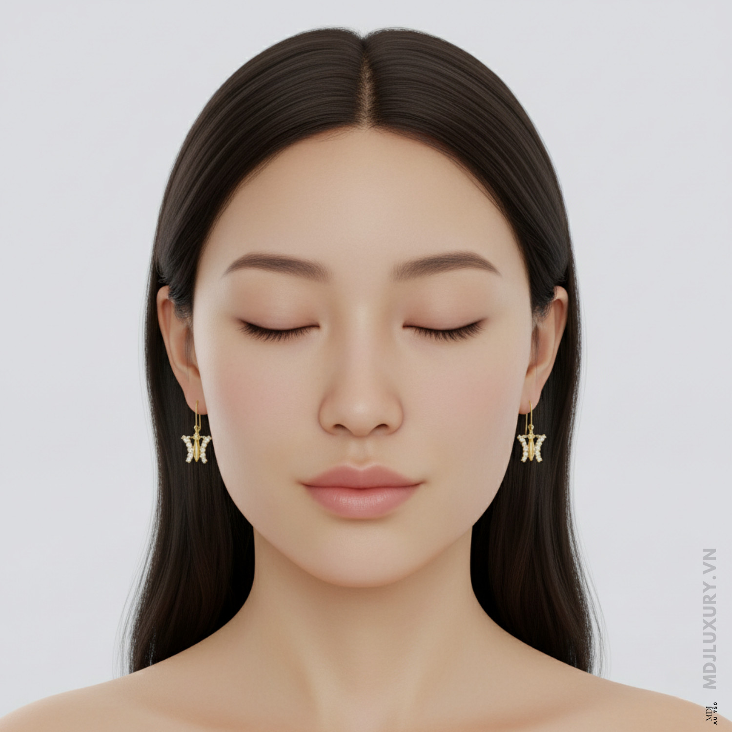 Bông Tai Vàng Trắng 14K Diamond Butterfly Studs BTNU18