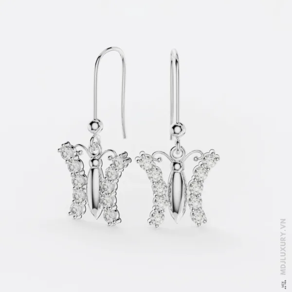 Bông Tai Vàng Trắng 14K Diamond Butterfly Studs BTNU18