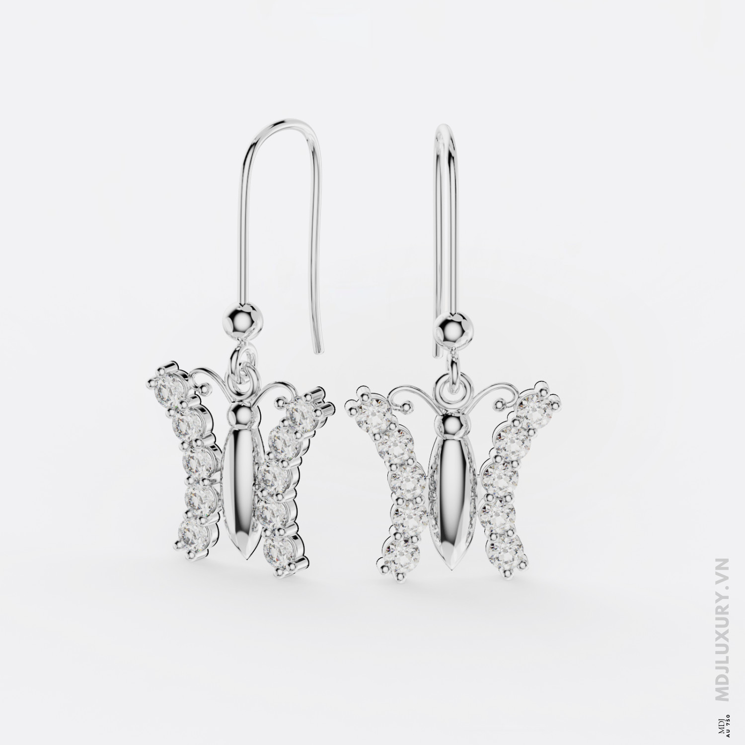 Bông Tai Vàng Trắng 14K Diamond Butterfly Studs BTNU18