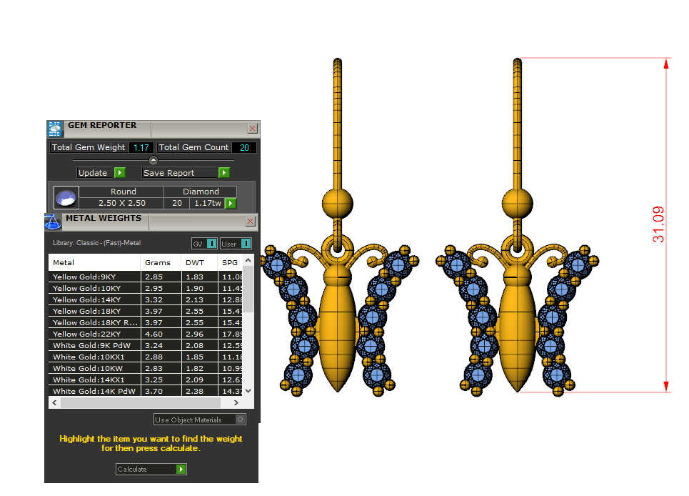 Bông Tai Vàng Trắng 14K Diamond Butterfly Studs BTNU18